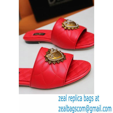 Dolce  &  Gabbana Leather Sliders Red with Devotion Heart 2021